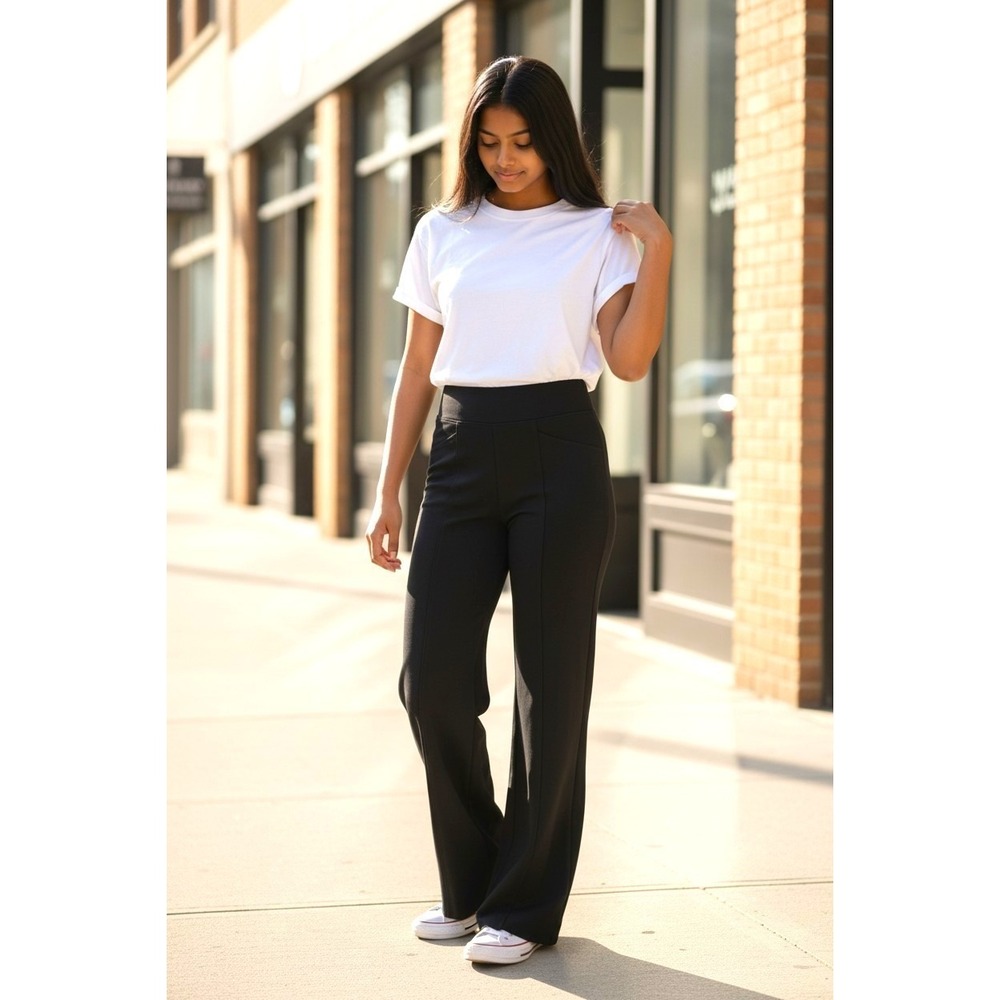 (K-283) Denim & Co Petite XXS Bootcut Pants Black Pull On Stretch NWT QVC Pocket